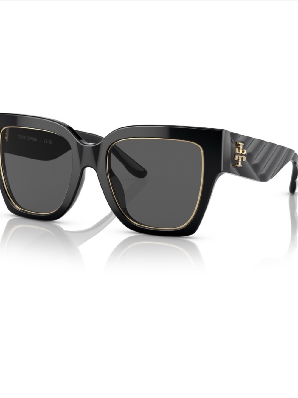 Tory Burch Black Oversized Square Sunglasses with Tan Logo Case - Picture 3 of 3